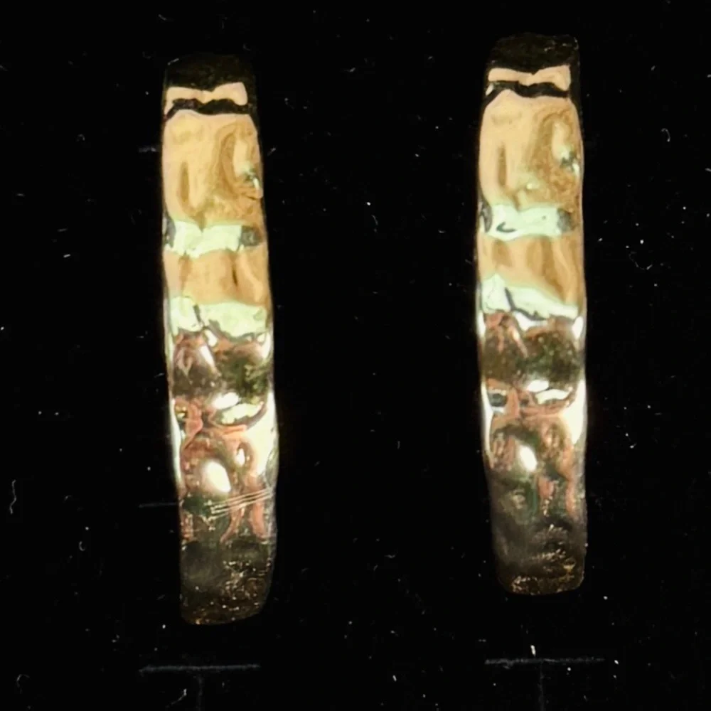 Vintage, elegant, weighted, hammered, goldtone, hoop pierced earrings